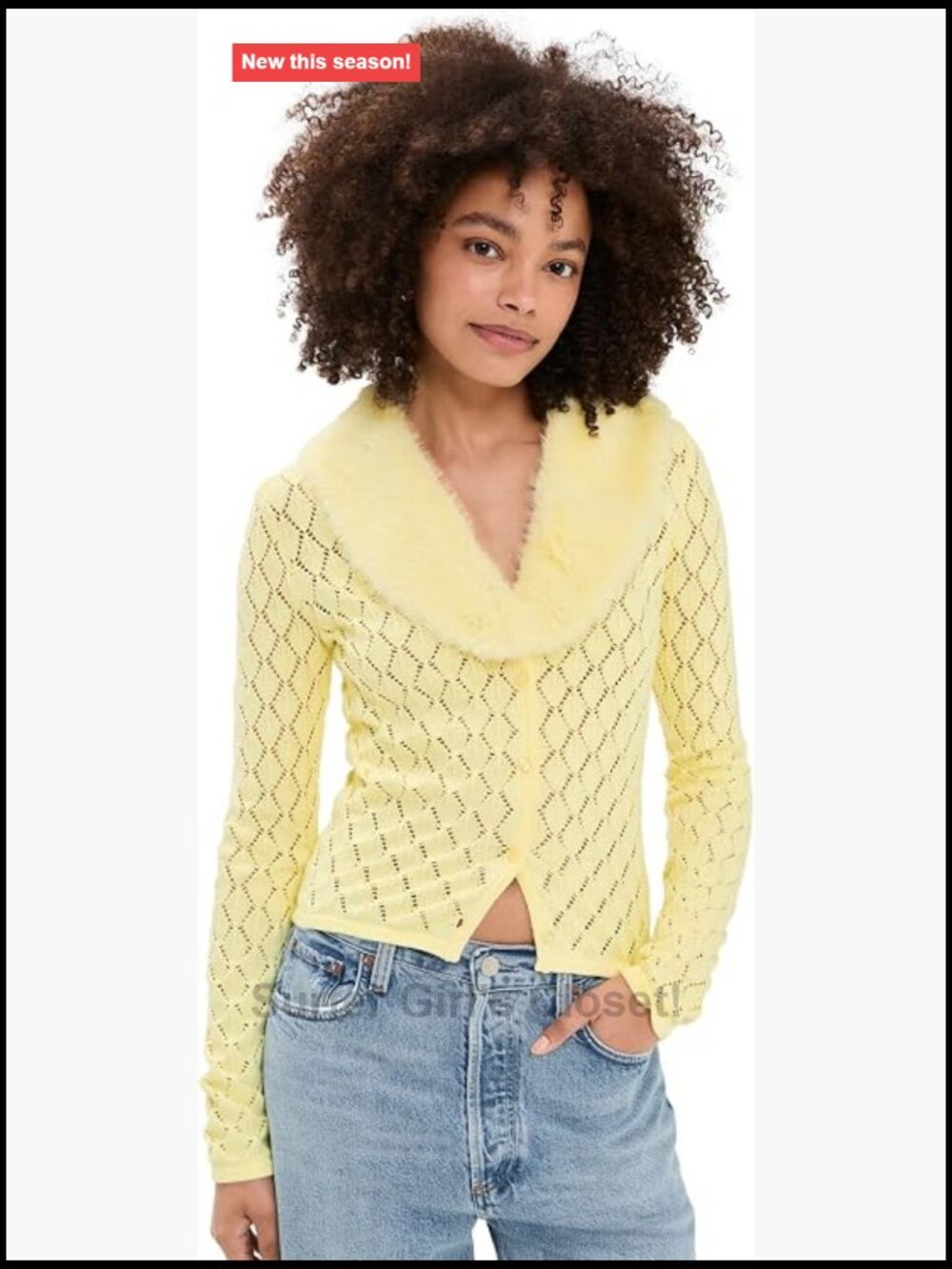 Lightweight Pointelle Knit V-Neck Long Sleeve Cardigan Detachable Faux Fur
